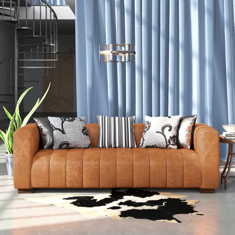 Canapé en cuir italien Canale, 86" W, Brun clair cognac