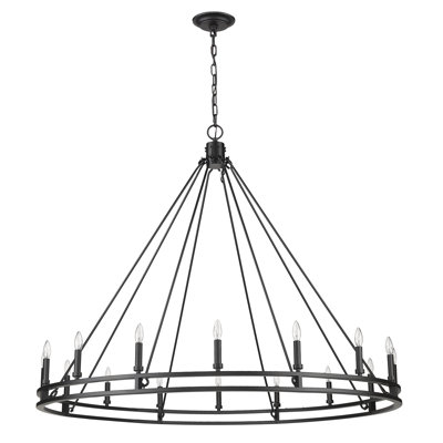 Lustre en roue de chariot unique à 16 lumières Henricks