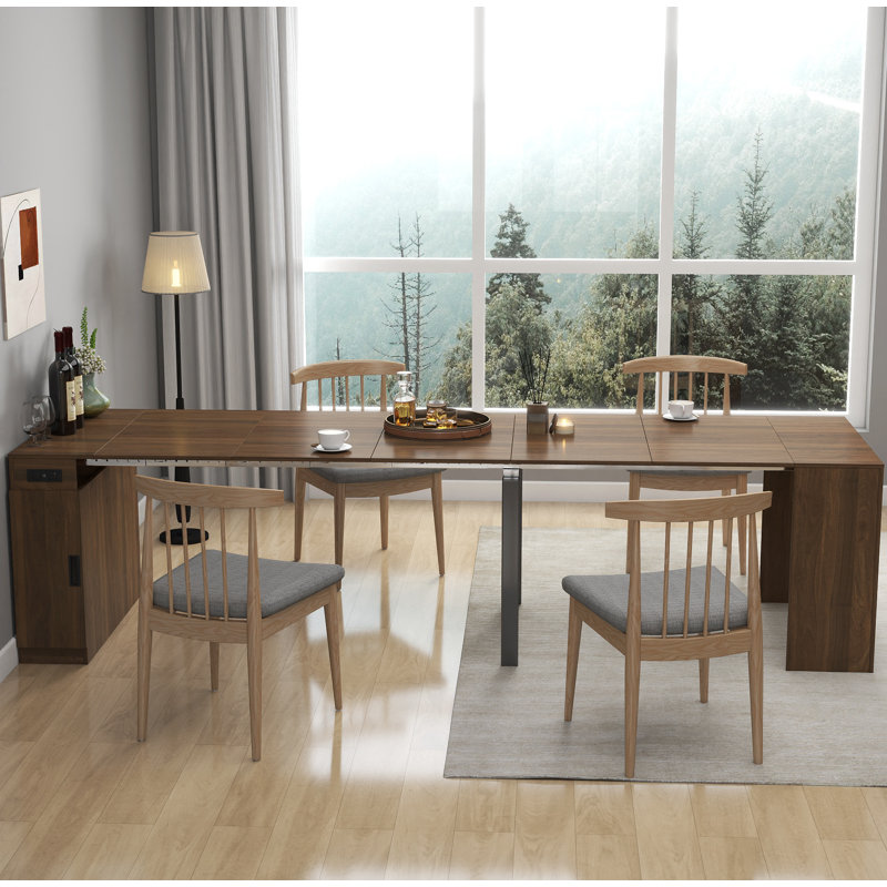 Table de salle à manger extensible moderne multifonctionnelle avec prise de courant, table extensible peu encombrante avec rangement pour fêtes, mariages, réunions et célébrations