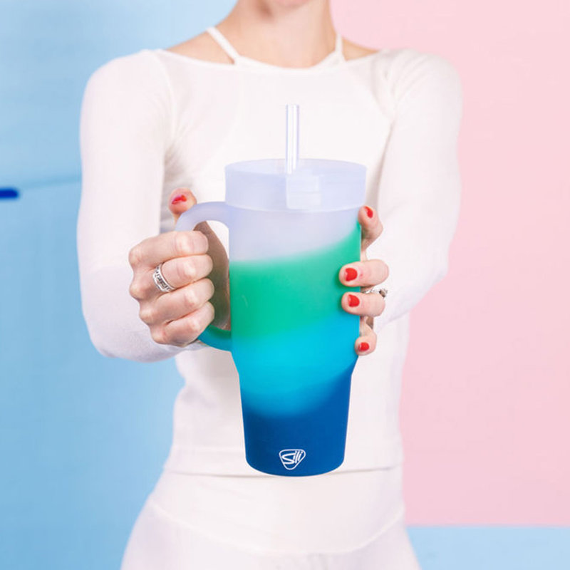 Silipint: Humbler 32 oz - Mountain Air - Gobelet à poignée en silicone, couvercle et paille, tasse incassable