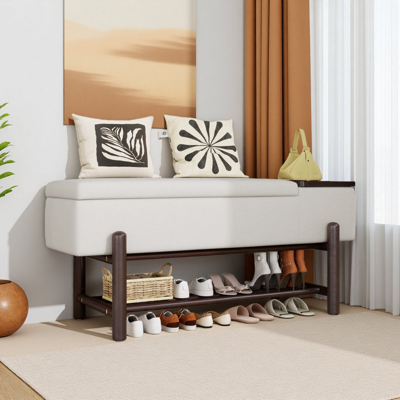 Banc de rangement rembourré Farmhouse avec compartiment caché, banc d'entrée moderne pour le salon, Espresso