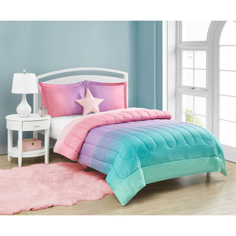 Ensemble d'édredon en microfibre rose céleste ALEX + BELLA Jada, Édredon simple + 1 taie décorative + 1 coussin d