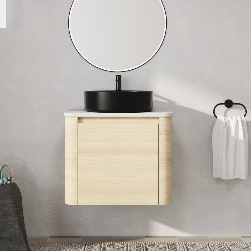 Meuble-lavabo mural simple 24 po avec lavabo en céramique, Noir, 24"