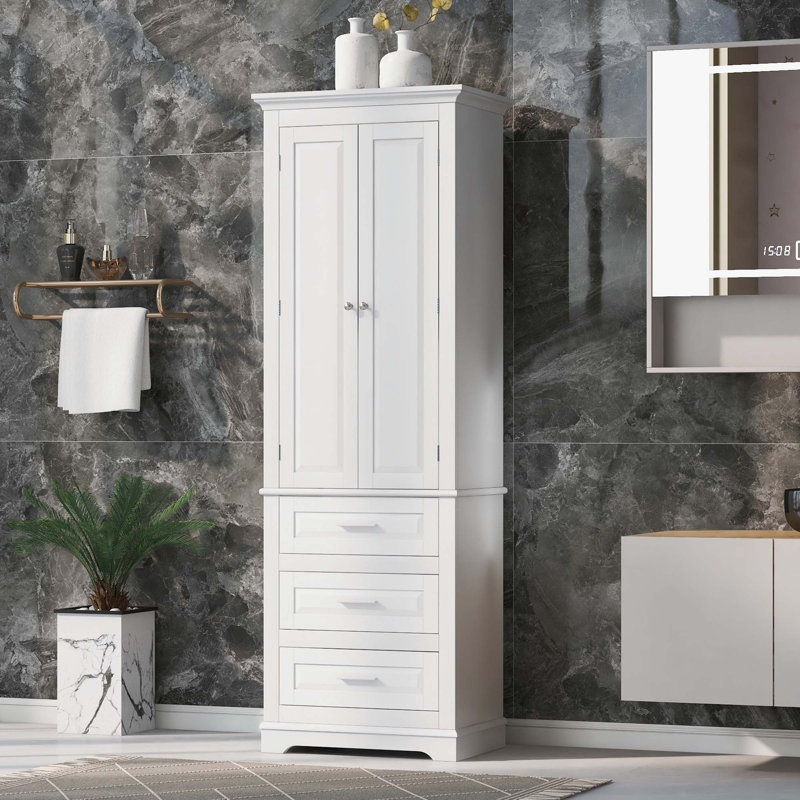 Armoire de rangement haute avec trois tiroirs, Blanc
