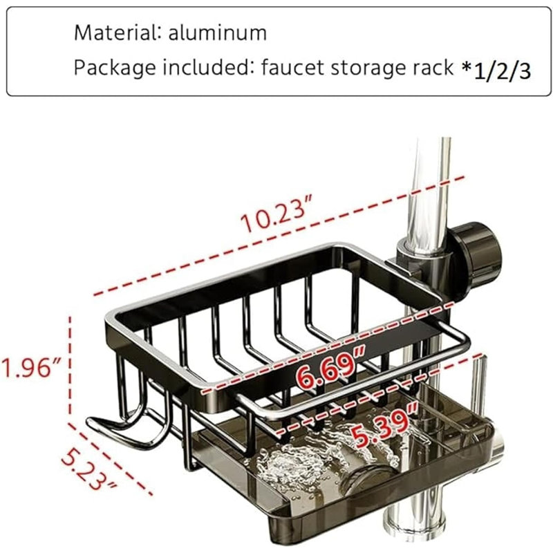 Évier de cuisine multifonctionnel - Porte-éponge en aluminium pour robinet (0,7 à 1,1 po), côté gauche