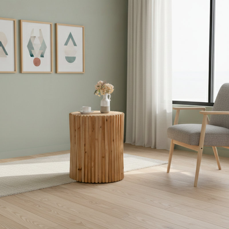 Table d'appoint cylindrique de style rétro avec texture en relief, durable et élégante pour diverses pièces