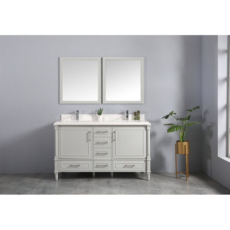 Ensemble de meuble-lavabo simple 42 po Flavell, Blanc biseauté, Gris Coventry