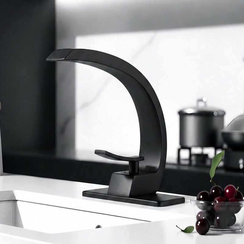 Single-Hole Single-Handle Bathroom Faucet With Drain Assembly, Matte Black