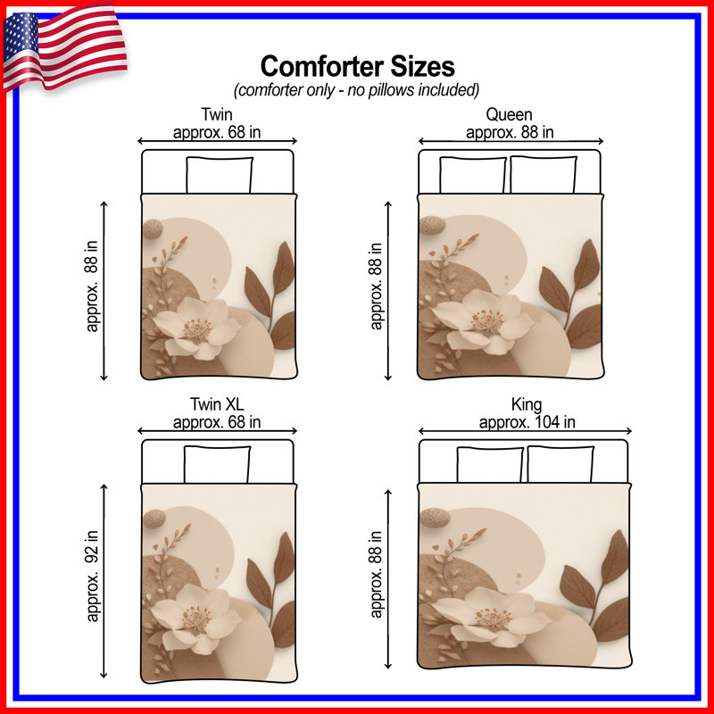 Beige Floral Composition Comforter, Twin Extra Long