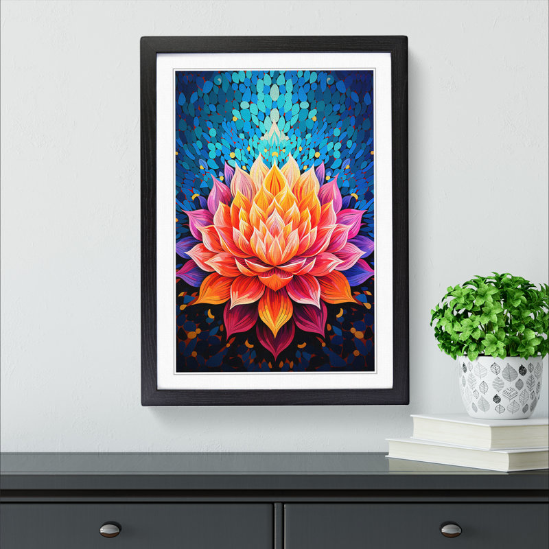 Lotus Flower Op No.2 - Single Picture Frame Print on Wood, 46cm H x 34cm W x 2cm D, Black 