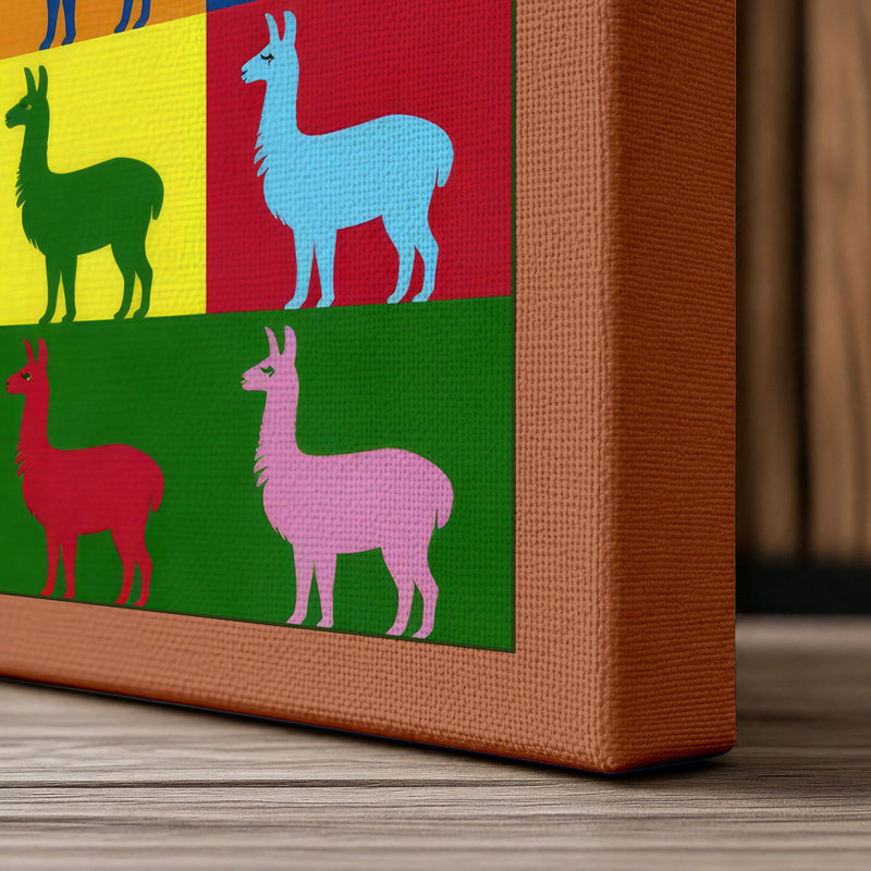 Llama Grid Pop Art - Wrapped Canvas, 24x16 - 61.0 x 40.6 cm, Terracotta Border