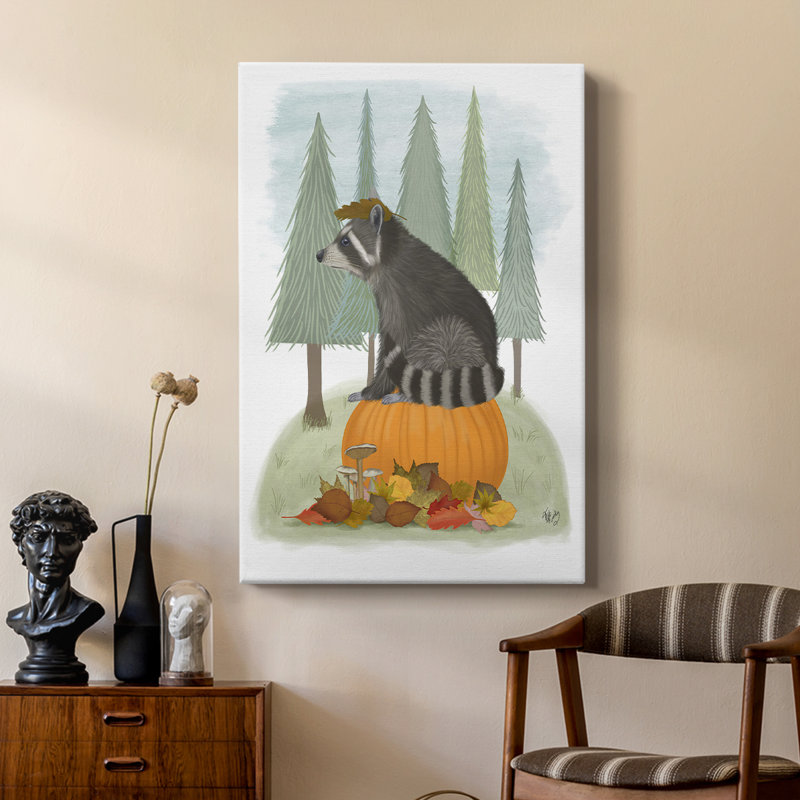 Raton laveur sur citrouille - galerie Cavas sur mesure, H 36 po x l 24 po