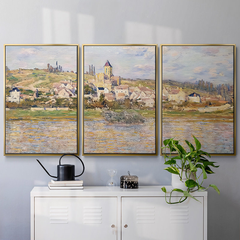 " Claude Monet " 3 - Pieces Painting Print, Gold Framed, 36" H x 75" W