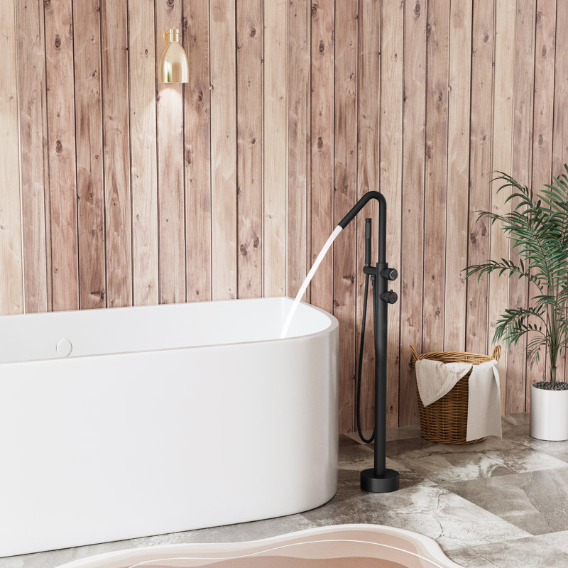 Dual-function 316 Stainless Steel Thermostatic Freestanding Tub Filler with Hand Shower, Matte Black