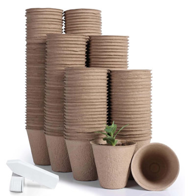 Paquet de 200 pots de tourbe 3,15 pouces biodégradables avec 200 étiquettes de plantes pour les semis et trousse de démarrage pour jardin extérieur