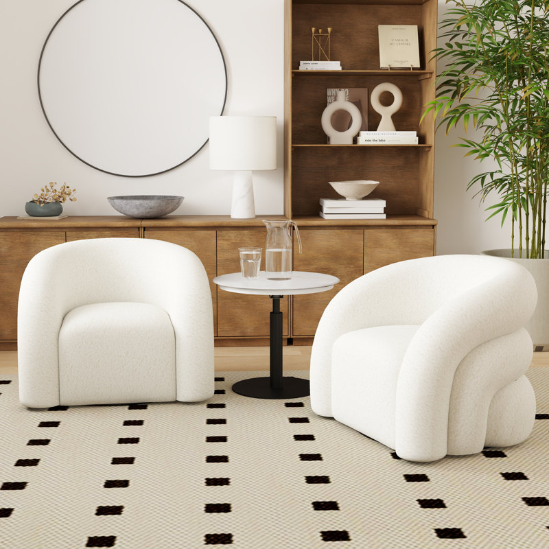 Fauteuil demi-tonneau rembourré et pivotant, Blanc