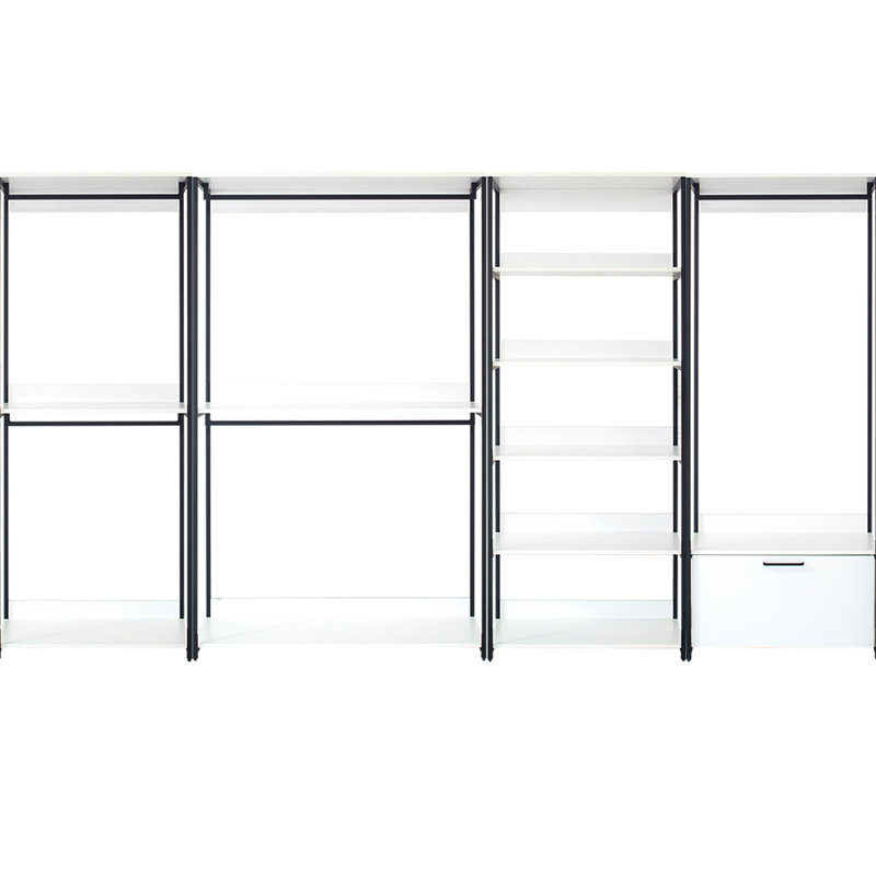 Cadre en métal blanc pour garde-robe autoportant - capacité de rangement très profonde, durabilité thermolaquée, caractéristique de chaleur et d'eau, extérieur teinté rayé, panneau E0, épaisseur double, fabrication artisanale, conception modulaire