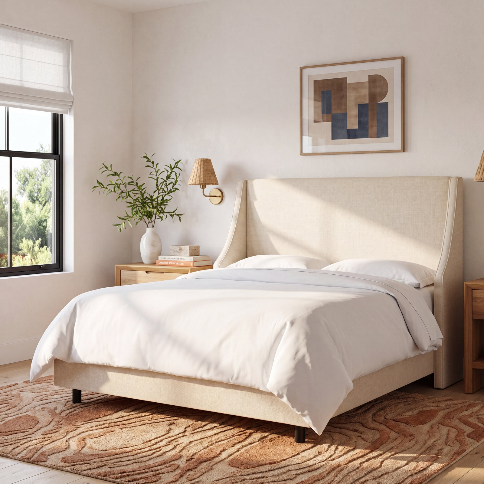 Bernadine Wingback Bed, King, Classic Talc Linen