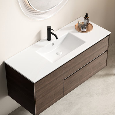 Lavabo de salle de bain, vasque en porcelaine simple à rebord mince en porcelaine de 121 x 46 x 17 cm, style traditionnel américain, option d'économie d'espace pour salle d'eau, design moderne, grand