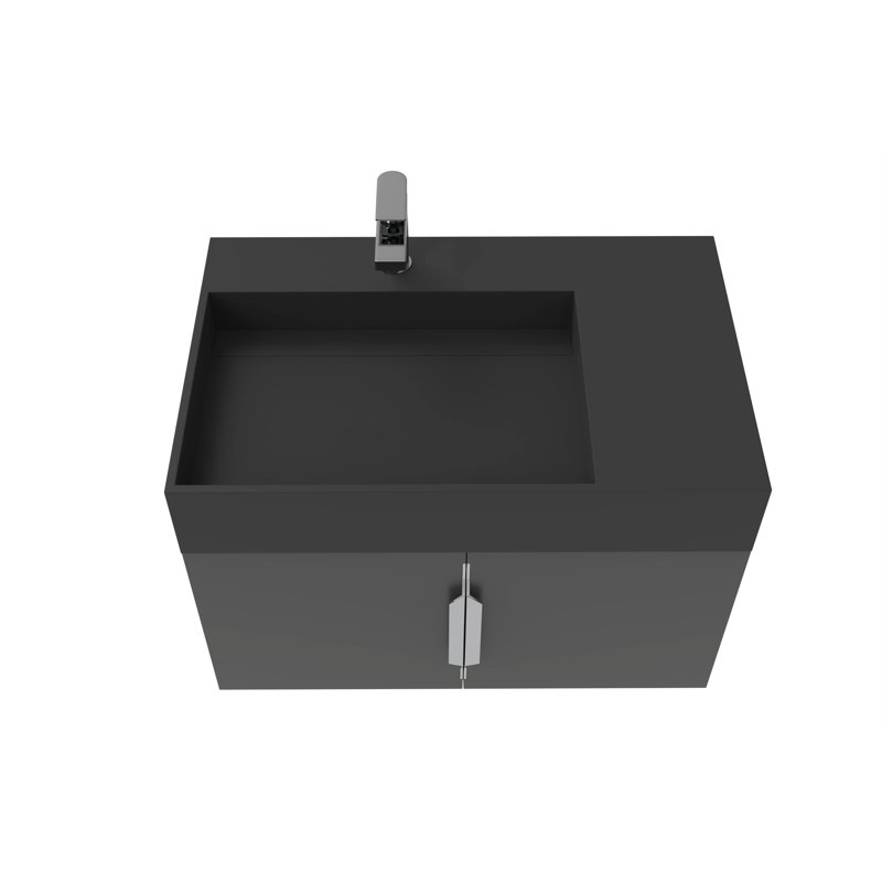 Ensemble de meuble-lavabo mural simple 30 po avec surface solide Amazon, Noir, Noir, Nickel brossé