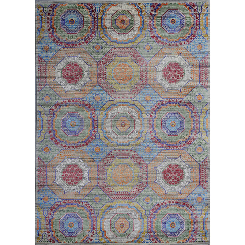 Tapis beige et multicolore de haute qualité noué à la main, Rectangle 8 pi x 10 pi