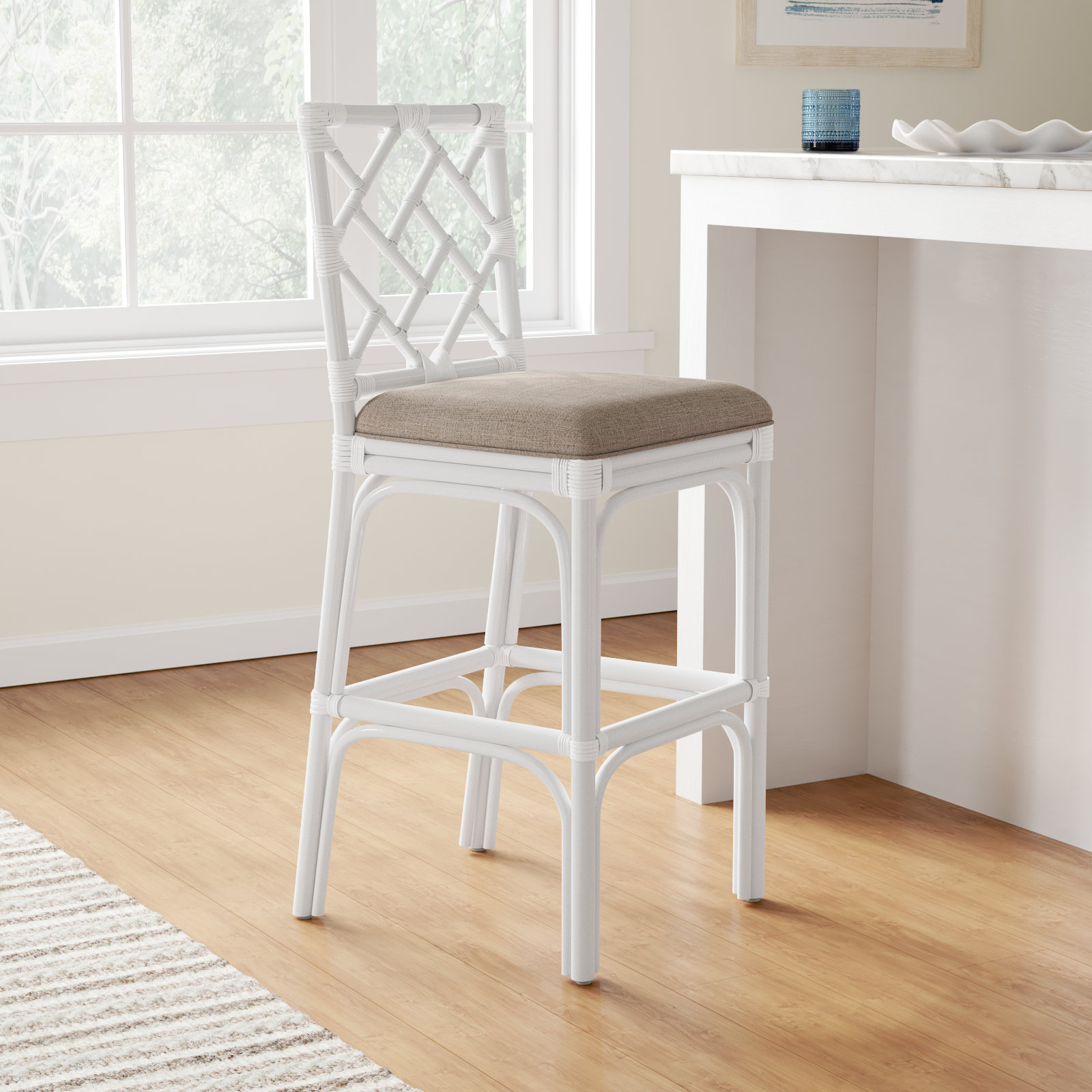Fulton Woven Stool, White, Bar Stool (30" Seat Height)