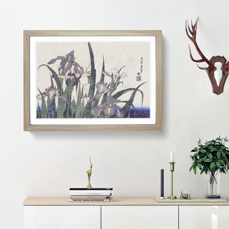 Irises by Katsushika Hokusai - Framed Print, 36cm H x 48cm W x 2cm D, Oak Framed