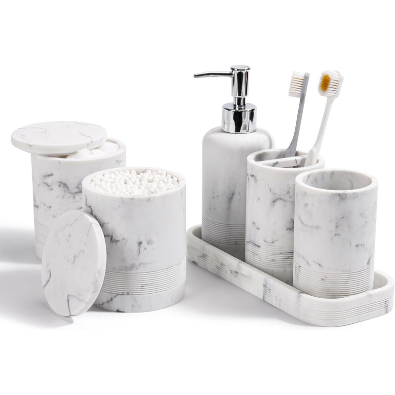 6-piece Marble White Bathroom Accessories Set