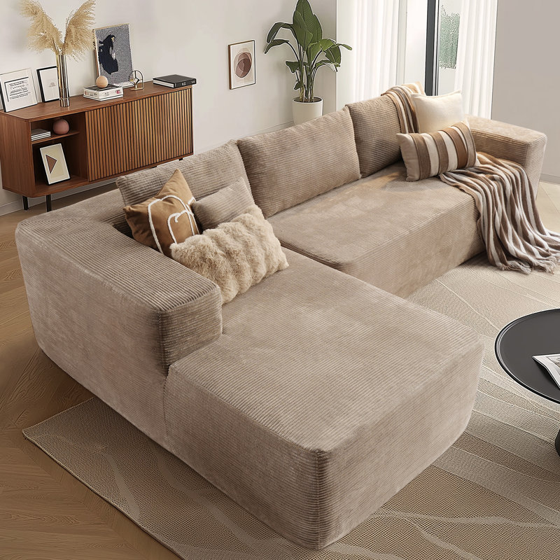 Canapé modulaire à 2 pièces avec rembourrage Co² Boneless, aucun assemblage requis, Velours côtelé brun clair