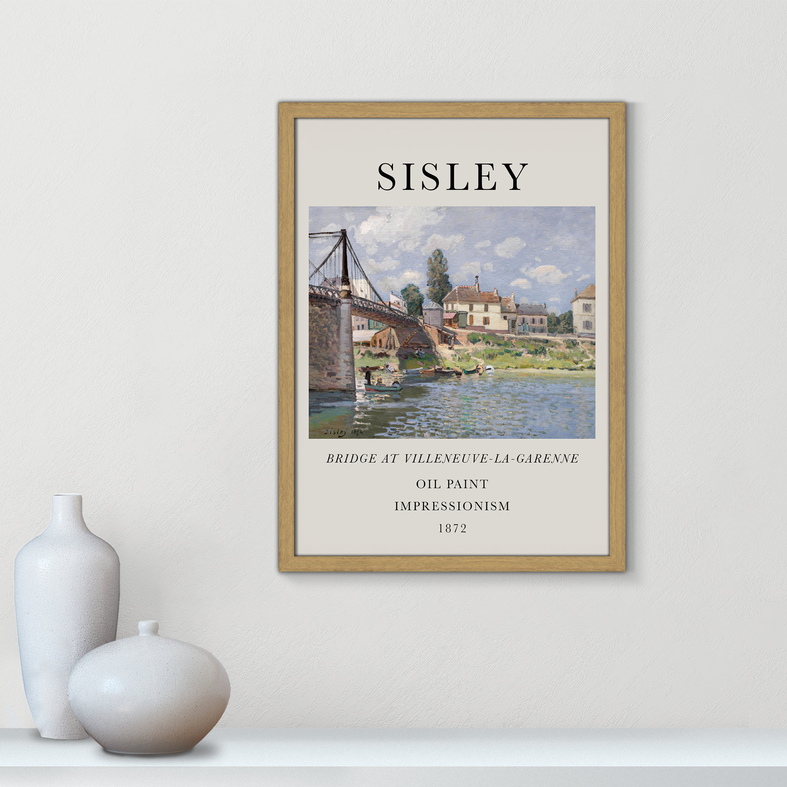 Old Masters Collection " The Bridge At Villeneuve " by Alfred Sisley, No, Natural Single Picture Frame