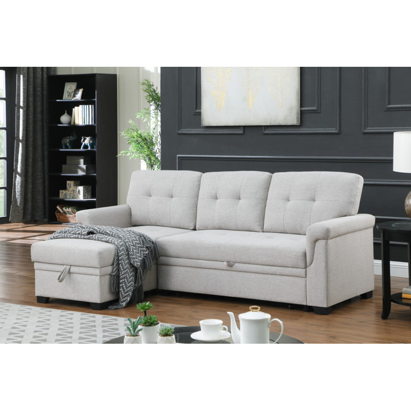 Canapé-lit modulaire réversible en lin gris clair l 84 po Lucca, Light Grey Linen