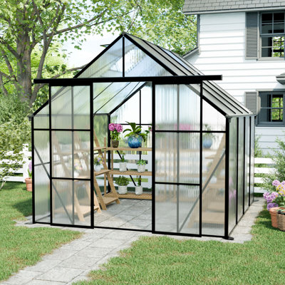 Serre en polycarbonate 8 x 8 avec double porte pour cour arrière noire