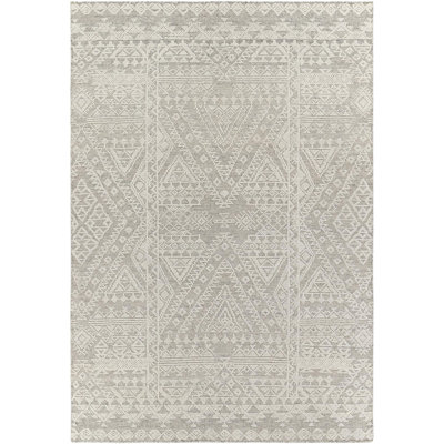 Tunus Hand Knotted Wool Area Rug in Gray