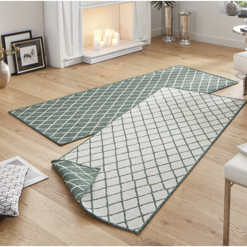 Malaga Flatweave Green/Light Grey Rug, Runner 80 x 250 cm