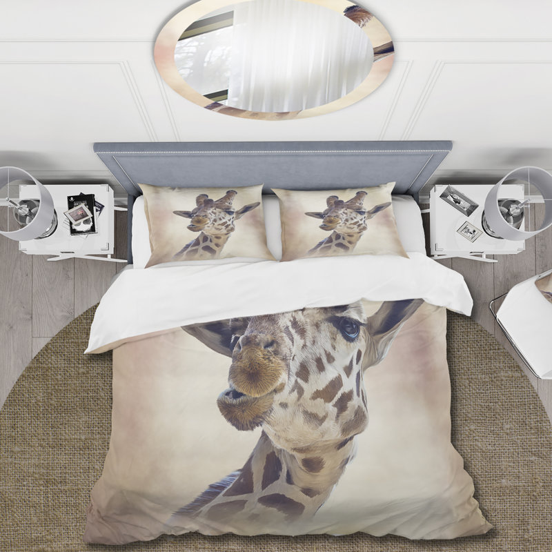 Portrait of A Giraffe I - Ensemble de housse de couette Farmhouse - Microfibre de polyester