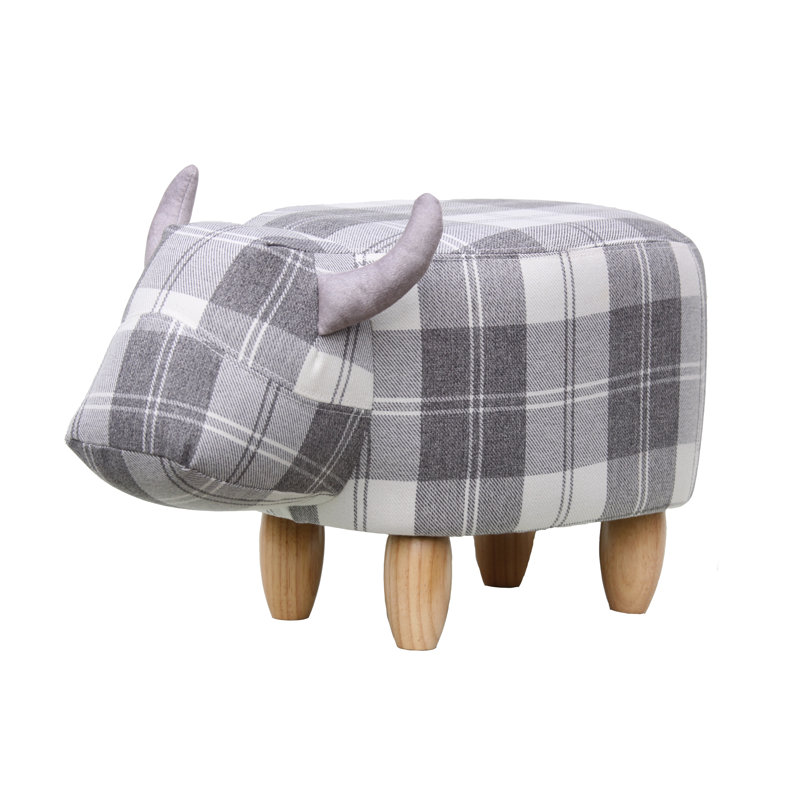 Tartan Cow Footstool with wooden legs, Grey