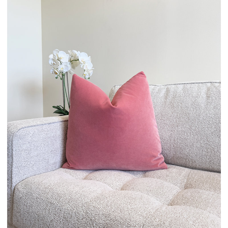 Housse de coussin en velours rose, Rose clair, H 20 po x l 20 po