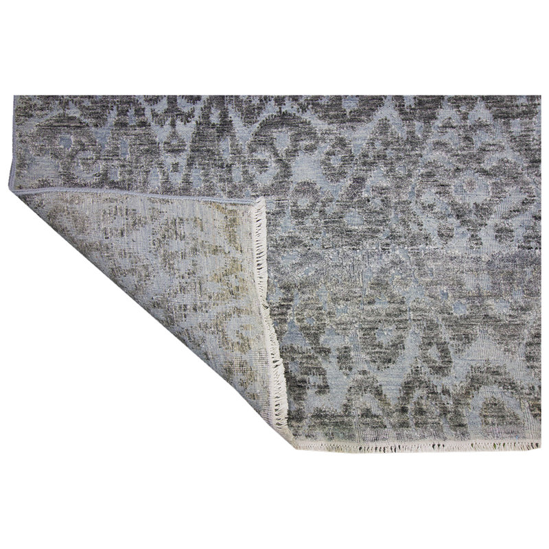 Ikat Area Rug in Light Blue/Black, Rectangle 9' x 12'