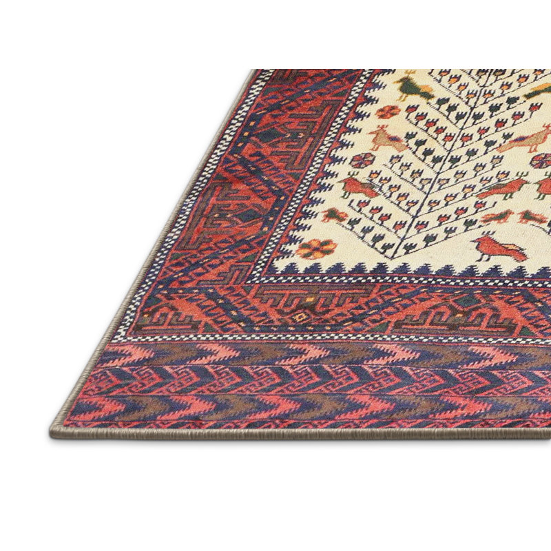 Tapis traditionnel rouge / beige, Rectangle 2 pi x 4 pi