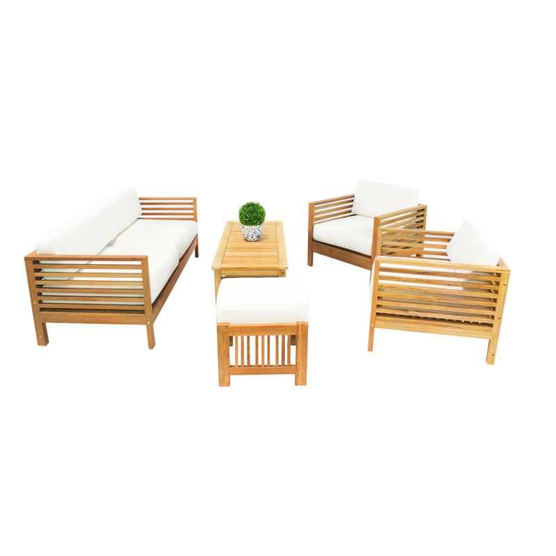 Summer 4 Piece Rattan Sunbrella Sofa Set with Cushions, Gray, Brown