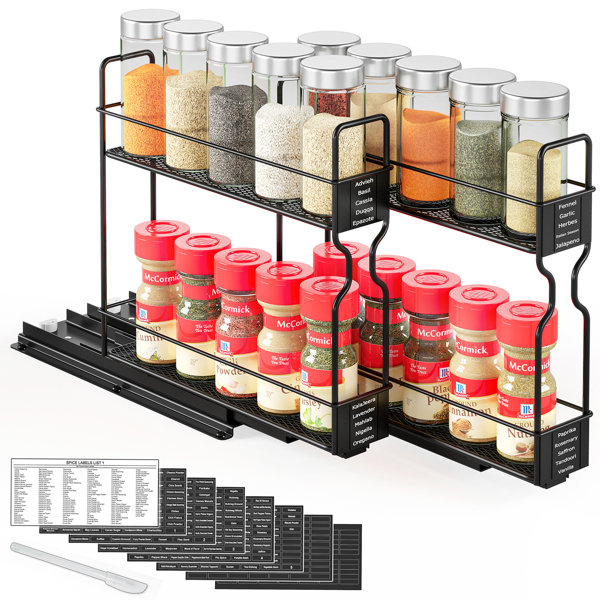 Cabinet Caddy White, Pull-and-Rotate Spice Rack Organizer, 2  Double-Decker B33