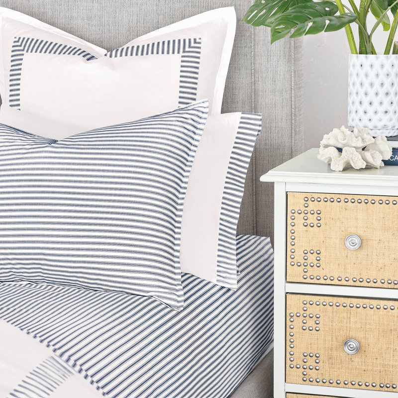 Blass Ticking Cotton Striped Sham by Alexa Hampton, Euro, Navy