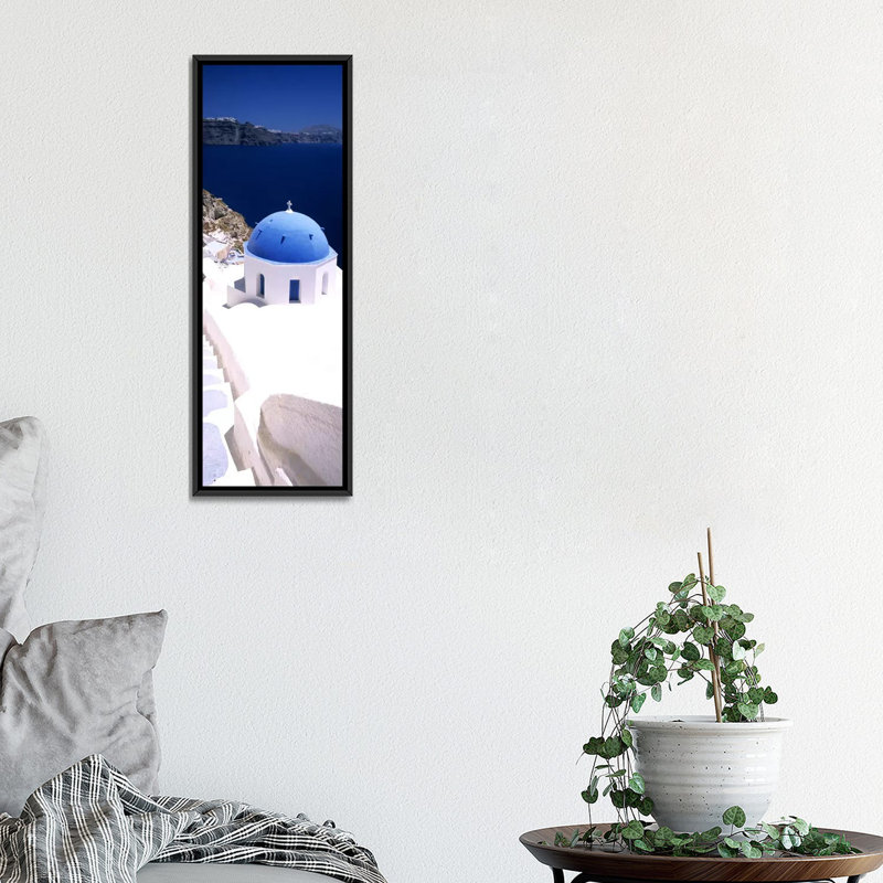 Oia, Santorini, Cyclades, Grèce - reproduction de photo sur toile, H 48 po x l 16 po x P 1,5 po, Toile avec cadre noir