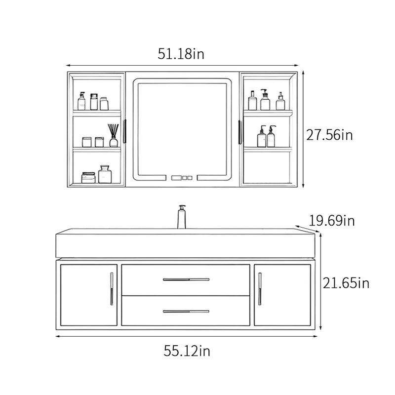 Armoire de salle de bain moderne, simple et luxueuse., Gris, H 21,65 po x l 55,12 po x P 19,69 po