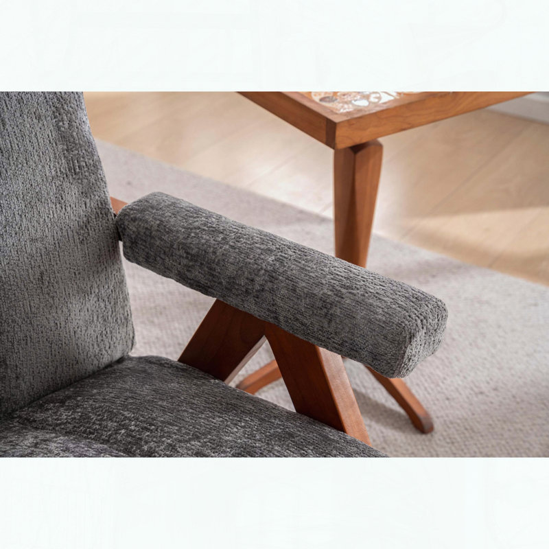 Ensemble de 2 chaises longues en chenille en forme de nuage - structure en bois massif - gris, Gris