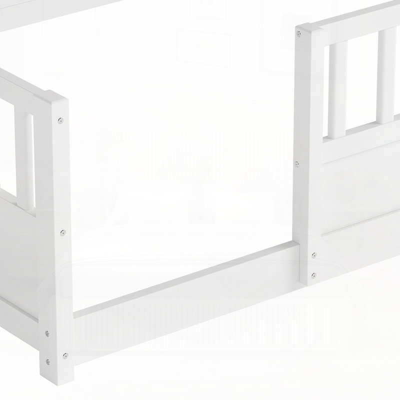 Lit en bois avec garde-corps de clôture, fonction décorative de rangement latéral, Blanc, Lit double
