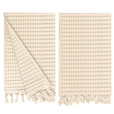 Waffle Tassel Hand Towel Set of 2 – 100% Natural Cotton Quick-Drying, Super Absorbent, Modern Style