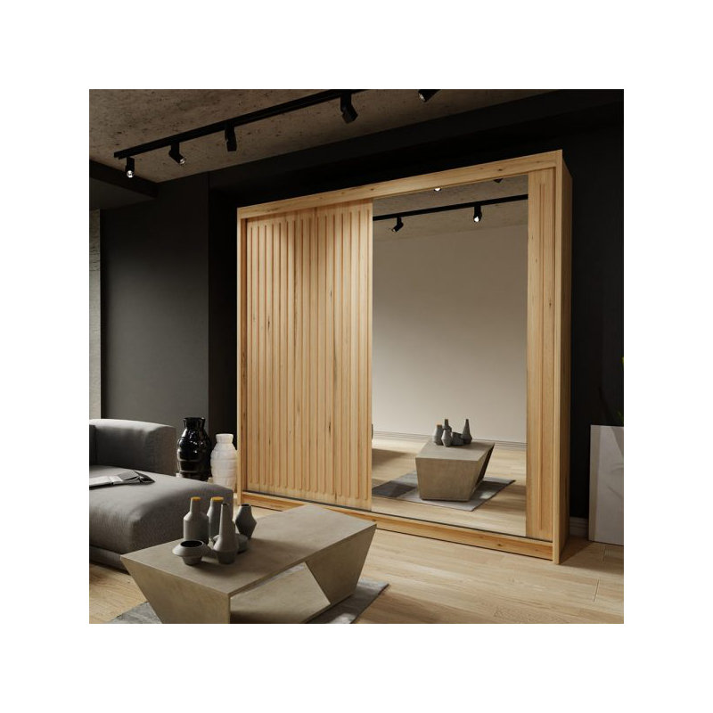 Moscow Sliding Wardrobe with Mirror Modern Bedroom Wardrobe 4 Colours 3 Sizes, Oak, 217cm H x 203cm W x 62cm D