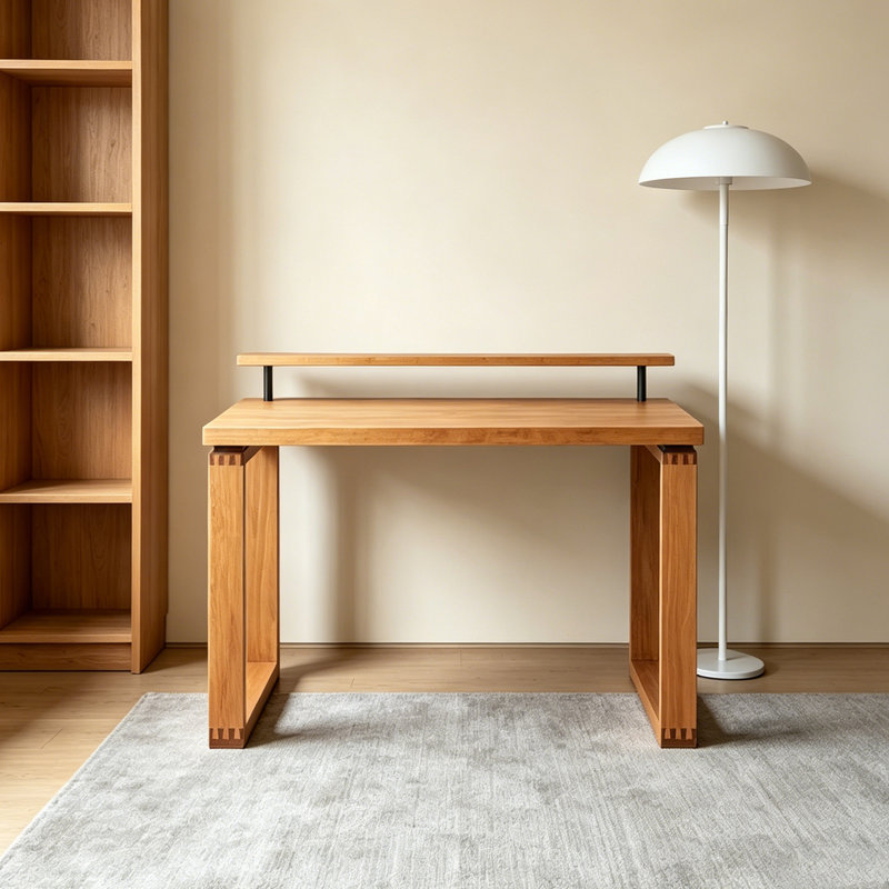 Thick Sturdy Cherry Solid Wood  Rectangle Desk, 34.13" H x 39.37" W x 23.62" D