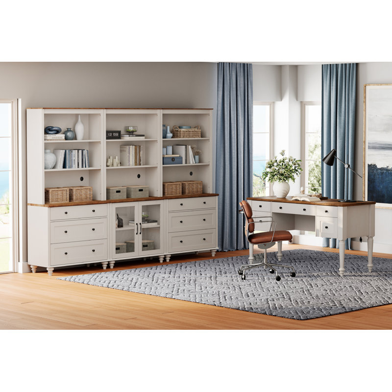 Ensemble de bureau de 2 pièces Scarlett, bureau de direction 56 po et ensemble de 2 bibliothèques avec tiroirs Scarlett